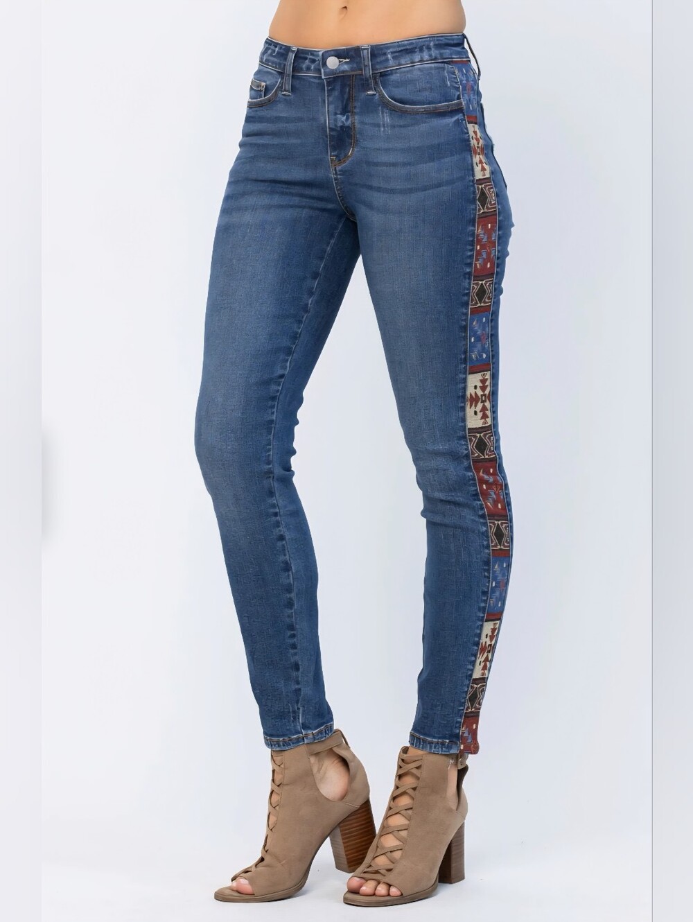 Judy Blue Denim Relaxed Fit Jeans with Tribal Side Panels 14W New Southwestern